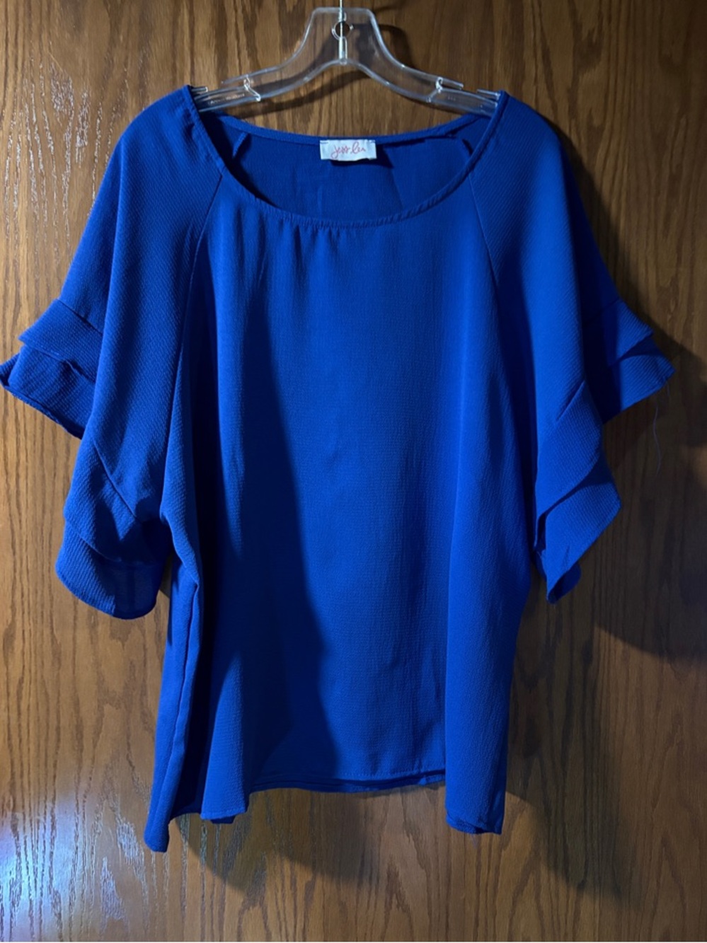 Royal Blue Ruffle Sleeve Blouse - Jen & Co.